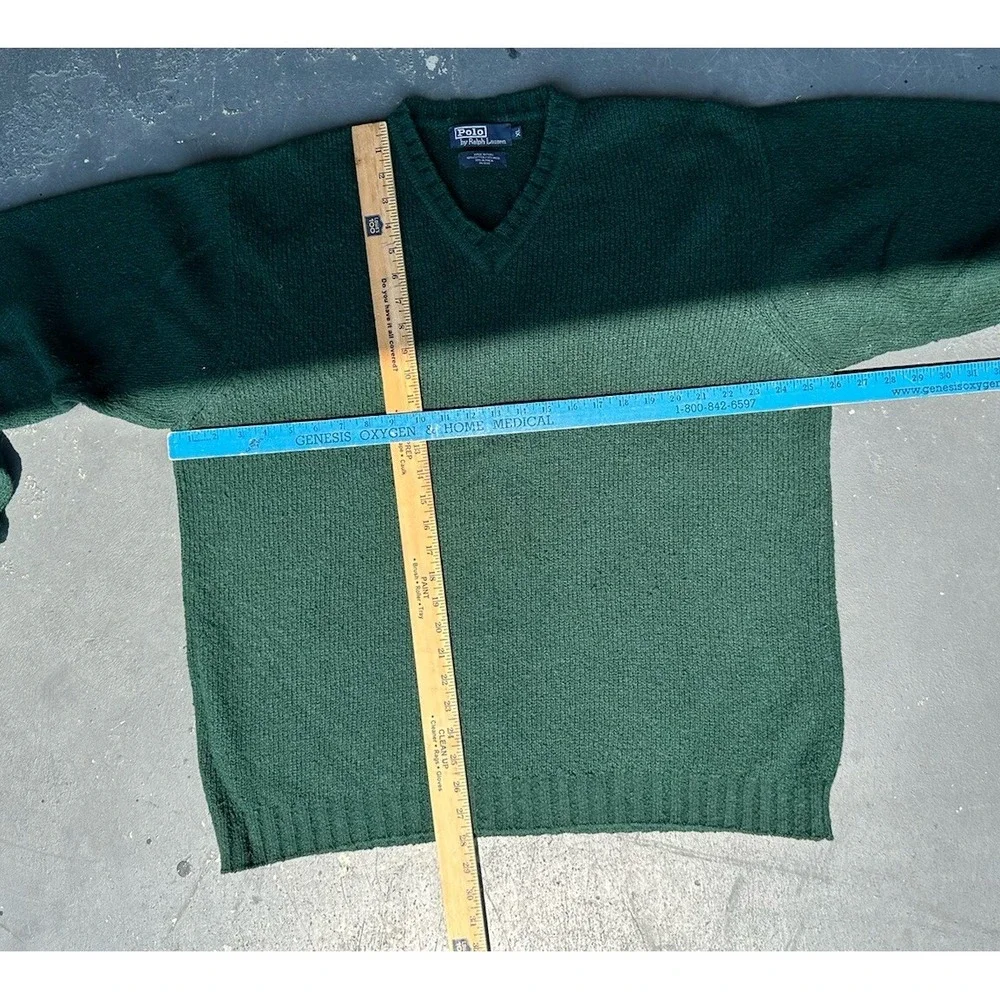 Vintage‎ Polo Ralph Lauren Alpaca Wool Pullover V Neck Sweater Suede Elbow Patch